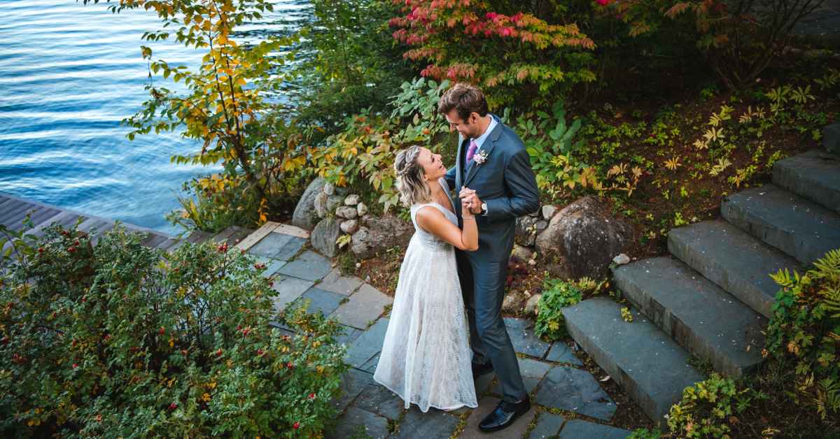 couple who just got married hugging