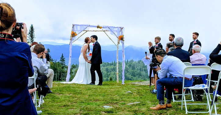 bride and groom kissing